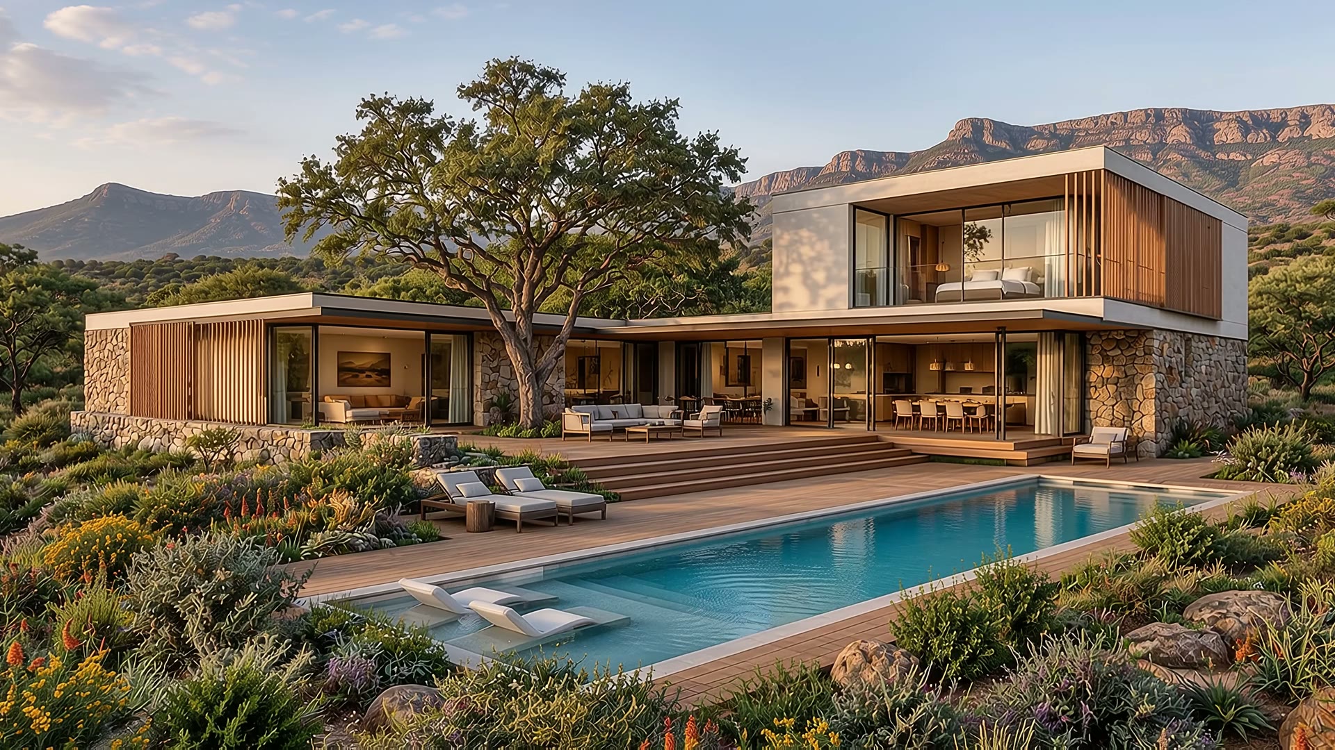 Harties Ebukhosini villa and mountain landscape — architectural concept